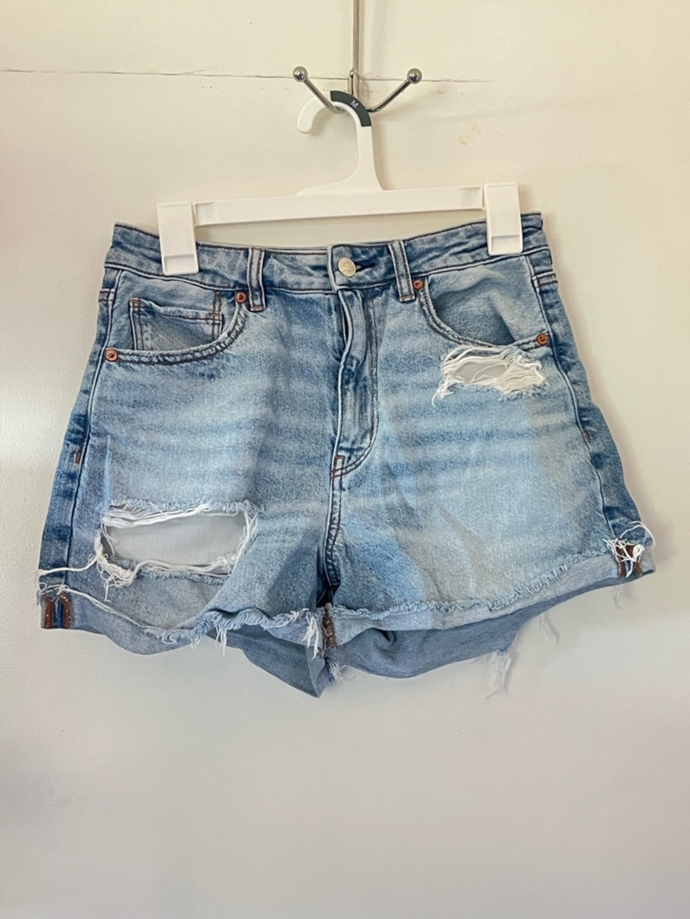 American Eagle Light Blue Distressed Denim Shorts
